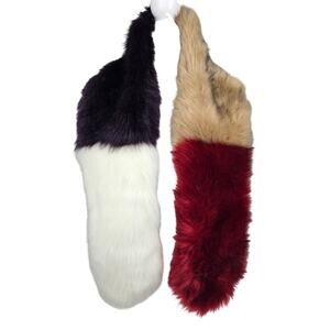 MULTICOLOR FAUX FUR COLORBLOCK SCARF (RED / TAN / PURPLE / WHITE) – SATIN LINED